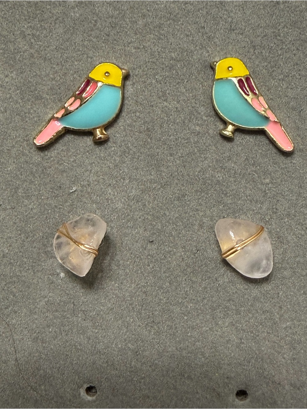 Cute Yellow & Turquoise Bird Pet Earring/Stud Set - Charming Avian Accents